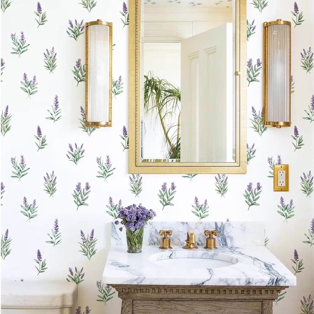 Lavender Sprig Wallpaper – Purple Floral Peel and Stick Wall Decor